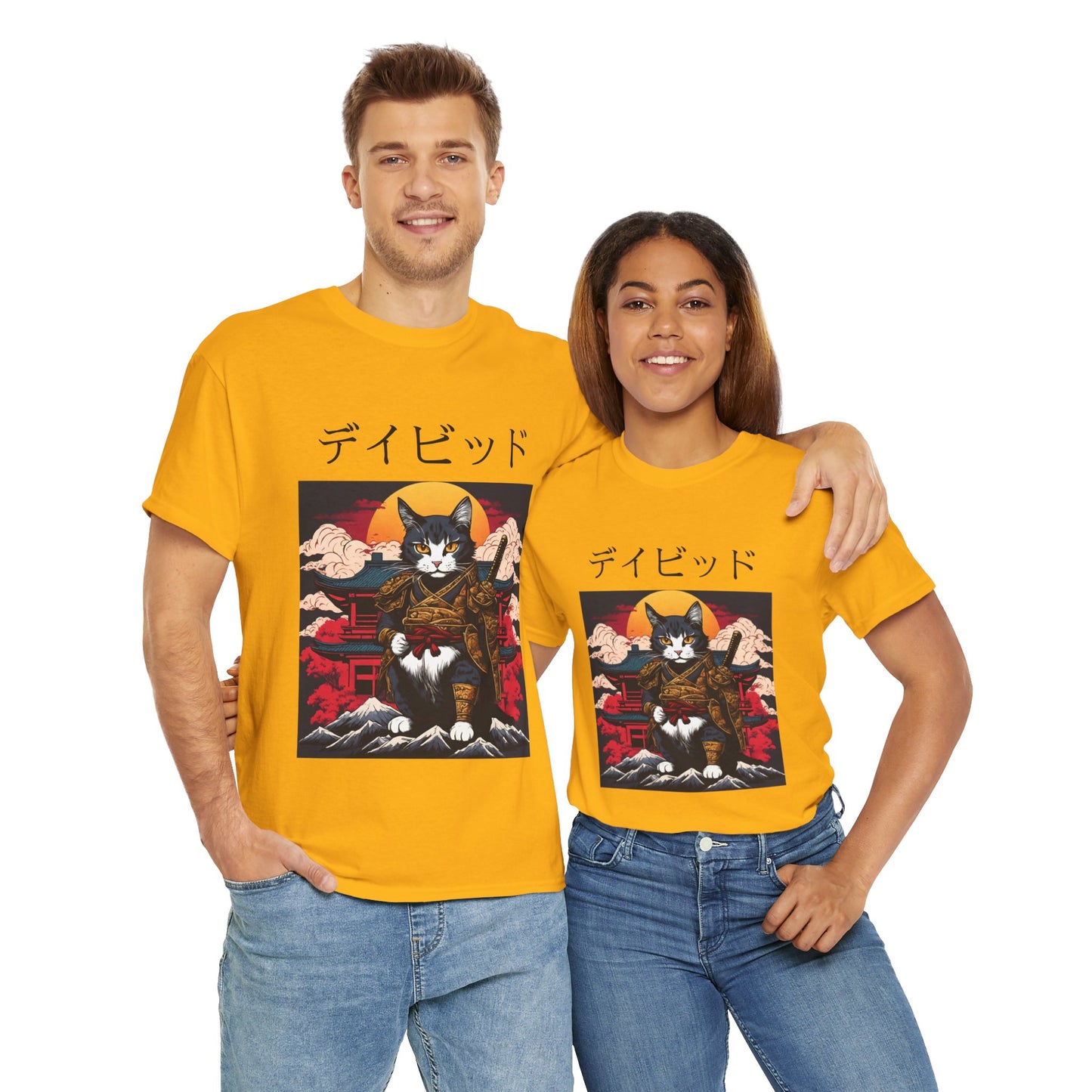 T-shirt japonais personnalisé avec votre nom T-shirt japonais personnalisé T-shirt d'anime de chat samouraï Votre texte Hiragana Katakana Kanji Femmes Hommes T-shirt