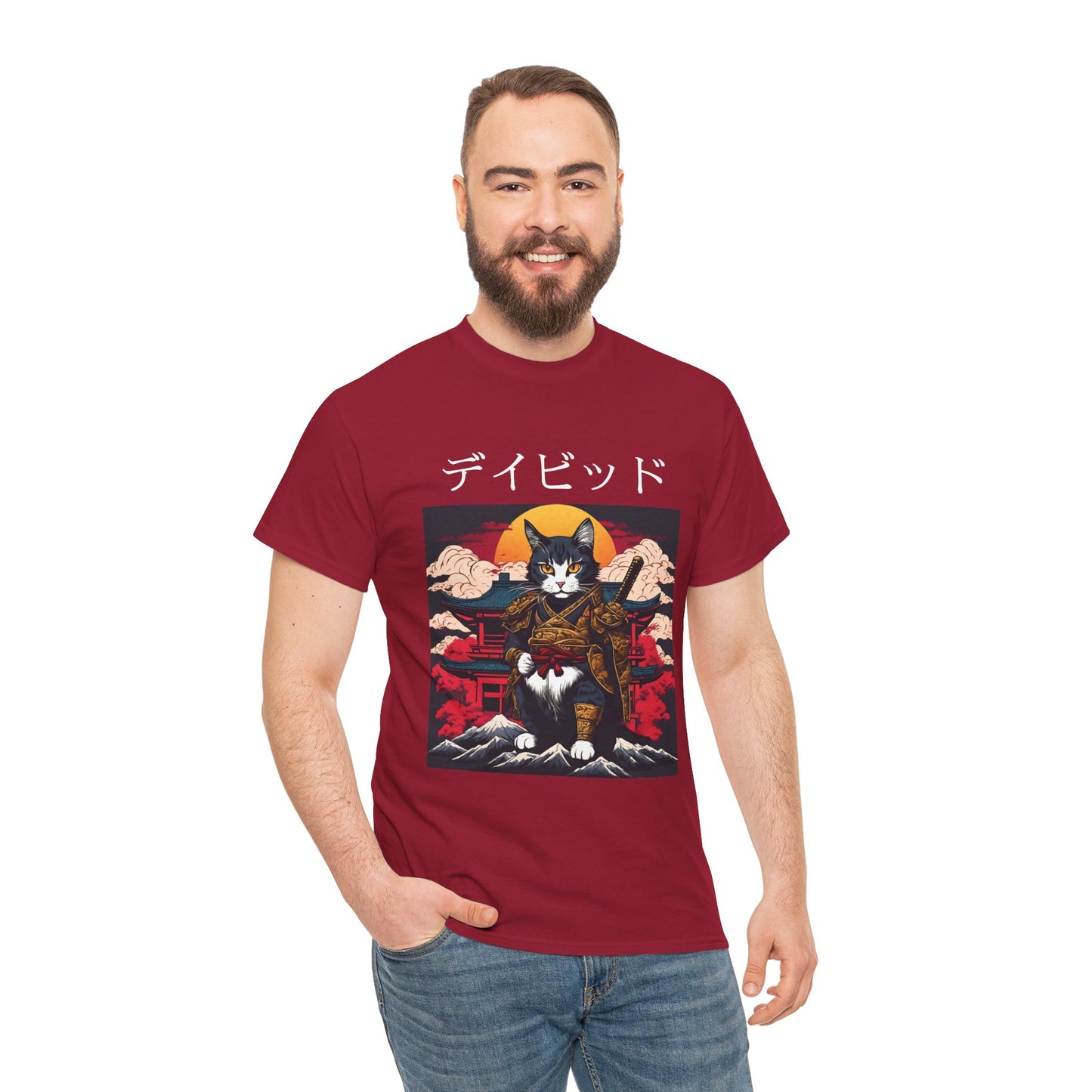 T-shirt japonais personnalisé avec votre nom T-shirt japonais personnalisé T-shirt d'anime de chat samouraï Votre texte Hiragana Katakana Kanji Femmes Hommes T-shirt