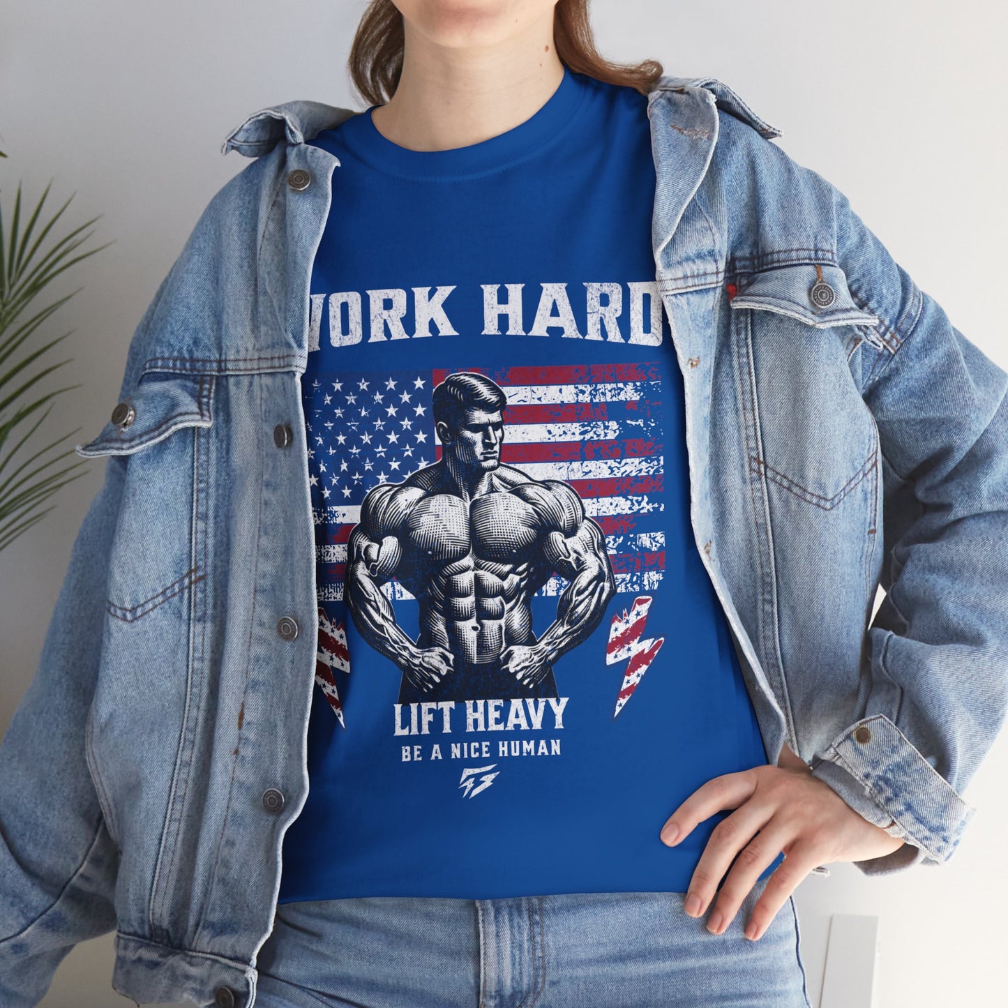 Work Hard Lift Heavy Gym Shirt Flashlander Cotton Unisex Charcoal Black Graphic Tee