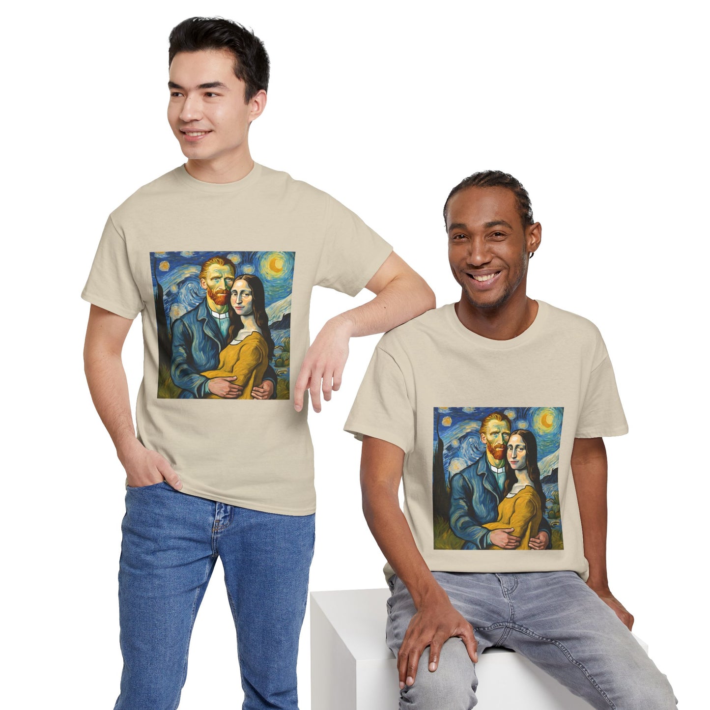 Funny Mona Lisa with Vincent Van Gogh Starry Night - Flashlander Gym Shirt