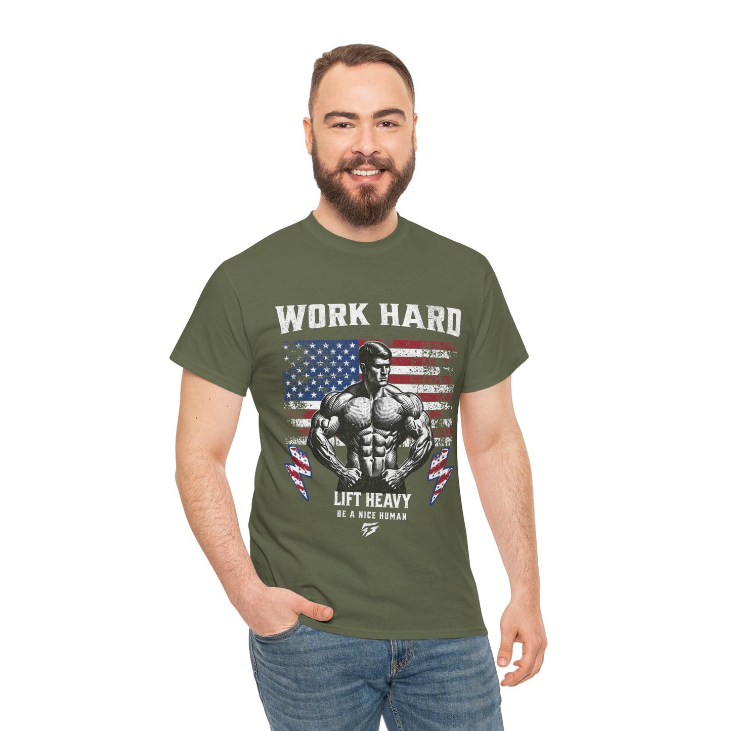 Work Hard Lift Heavy Gym Shirt Flashlander Cotton Unisex Charcoal Black Graphic Tee