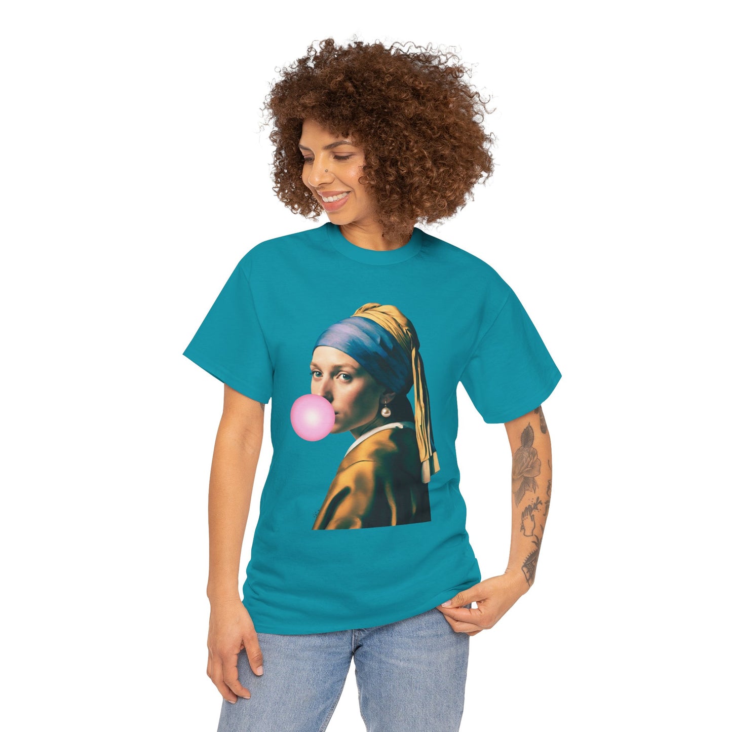 Bubble Gum Girl with a Pearl Earring Johannes Vermeer - Flashlander Gym Shirt