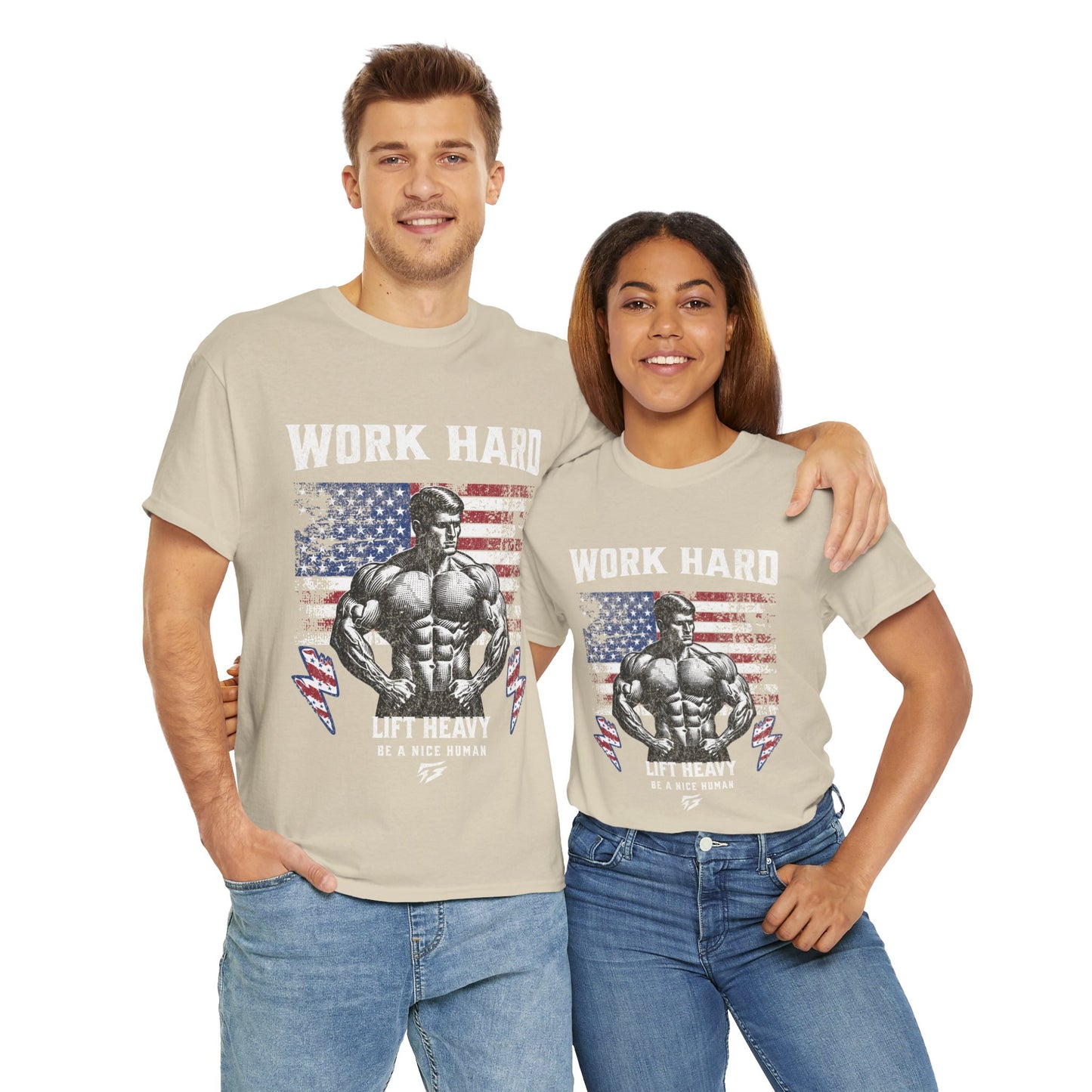 Work Hard Lift Heavy Gym Shirt Flashlander Cotton Unisex Charcoal Black Graphic Tee