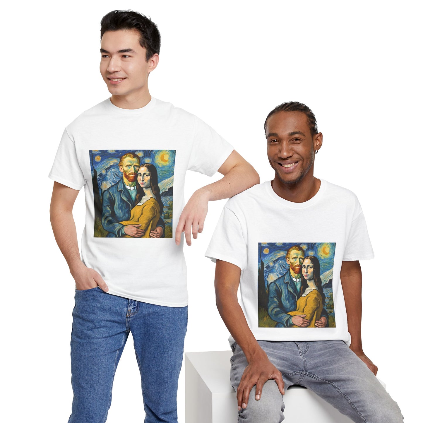 Funny Mona Lisa with Vincent Van Gogh Starry Night - Flashlander Gym Shirt