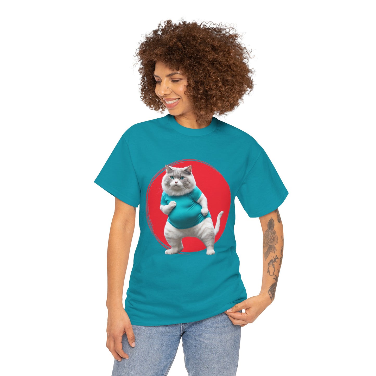 Camiseta de gimnasio Flashlander con divertido gato gordo de karate