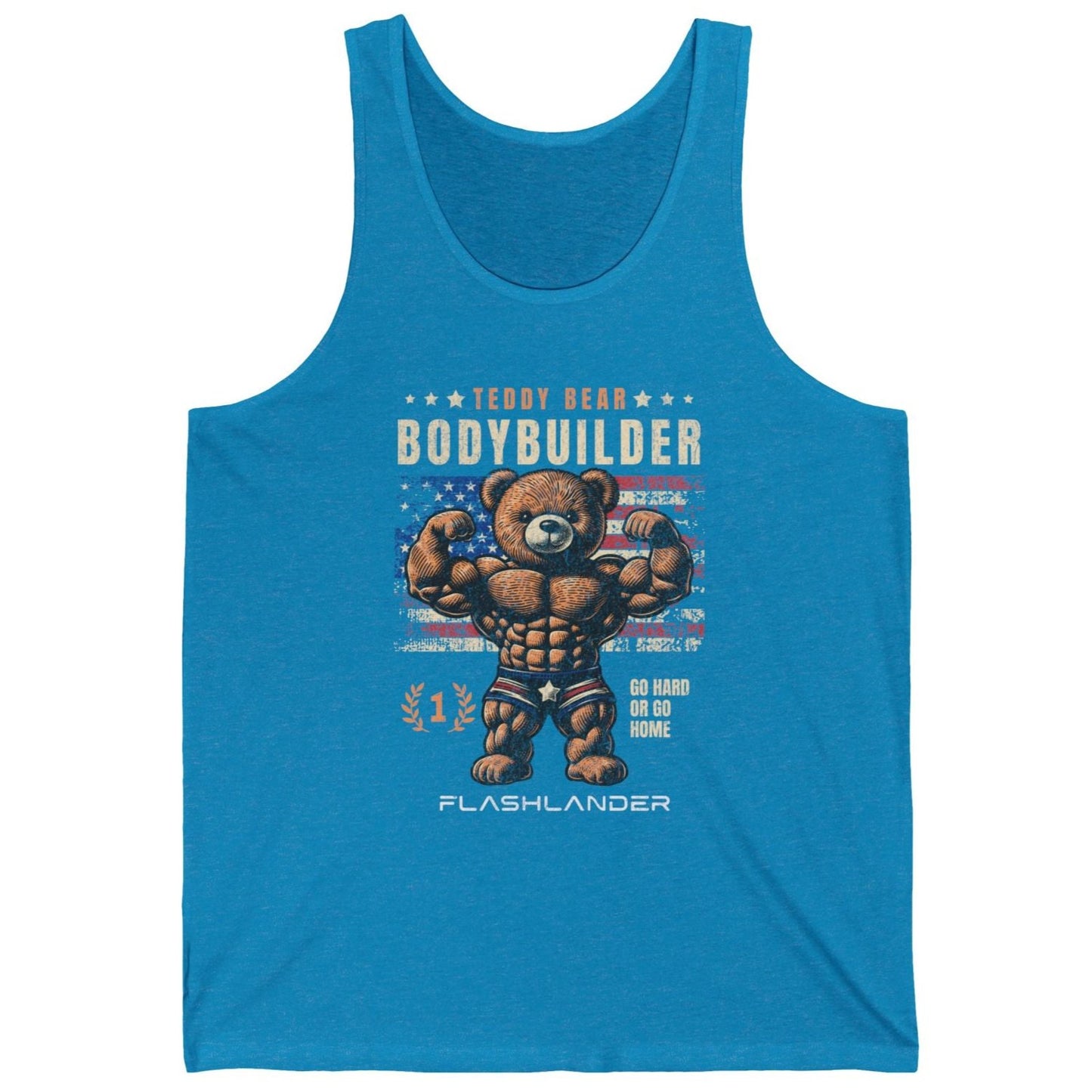 Teddy Bear Bodybuilding American Vintage Gym Flashlander Cotton Unisex Jersey Tank Charcoal Black