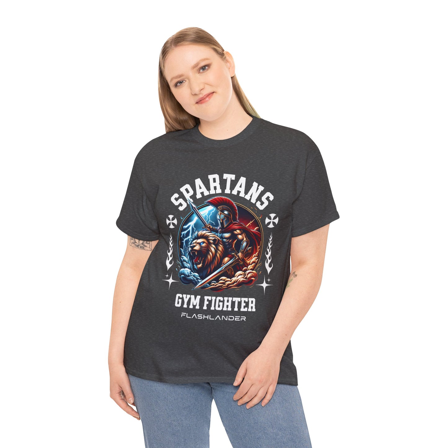 Spartans Gym Fighter Shirt Flashlander Performance T-Shirt Cotton Unisex Charcoal Black Graphic Tee