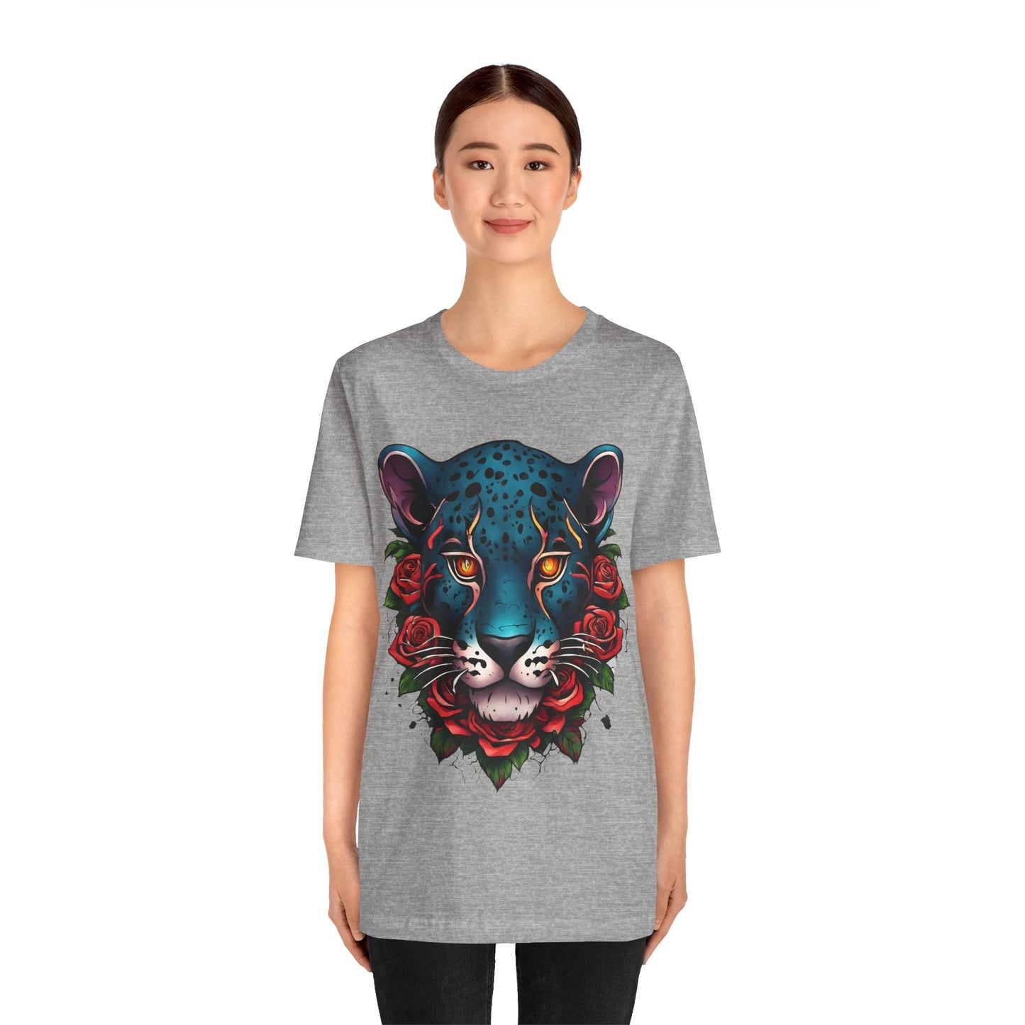 T-shirt graphique unisexe Jaguar Flames and Roses Flashlander