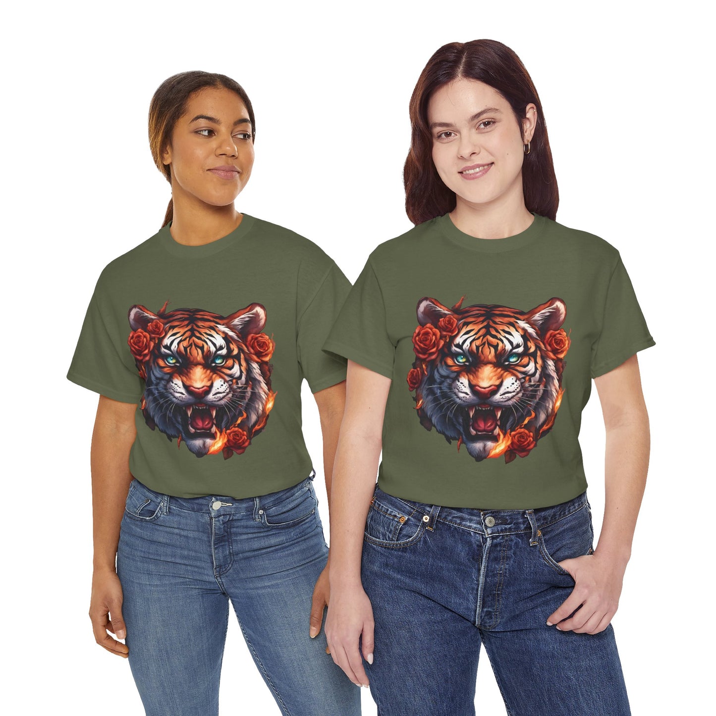 Tiger Flames and Roses T-Shirt Flashlander