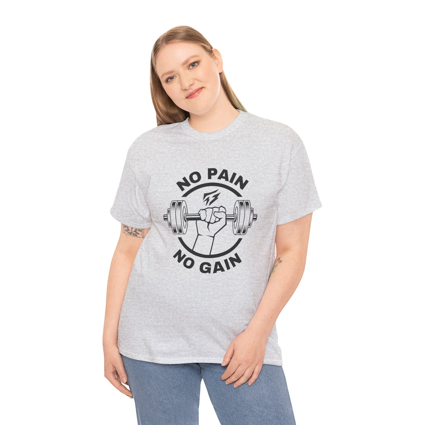 T-shirt de sport Lifting Flashlander avec citation « No Pain No Gain »