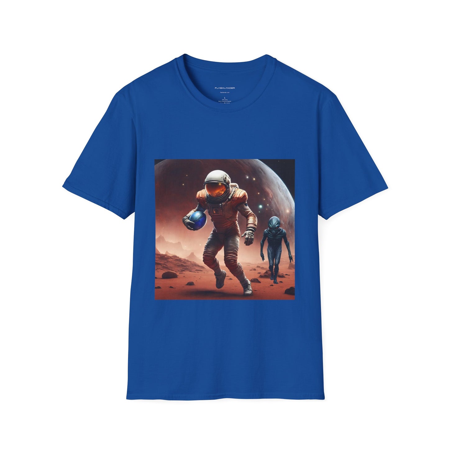 Astronaut and Alien Face Off in Football Gym Shirt Flashlander