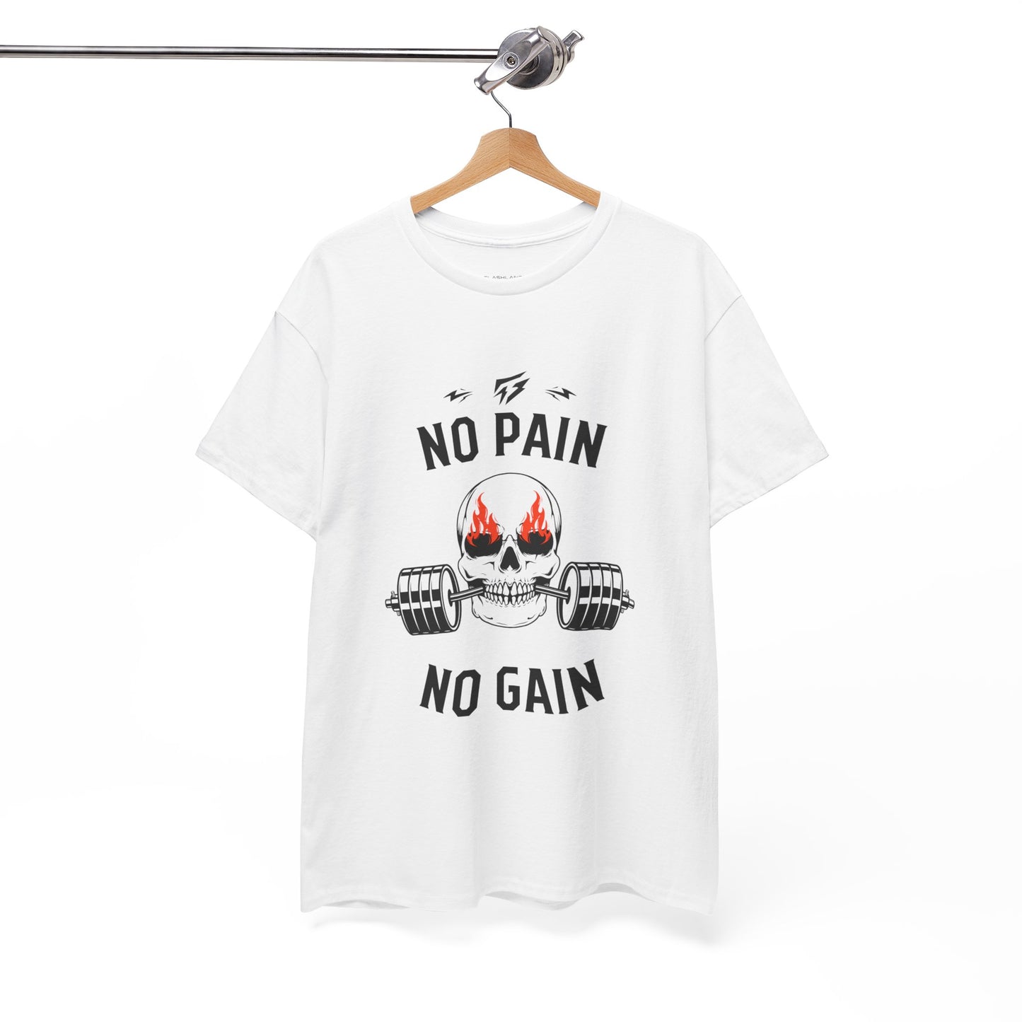 Skull Lifting Flashlander Gym Shirt No Pain No Gain Graphic Tee