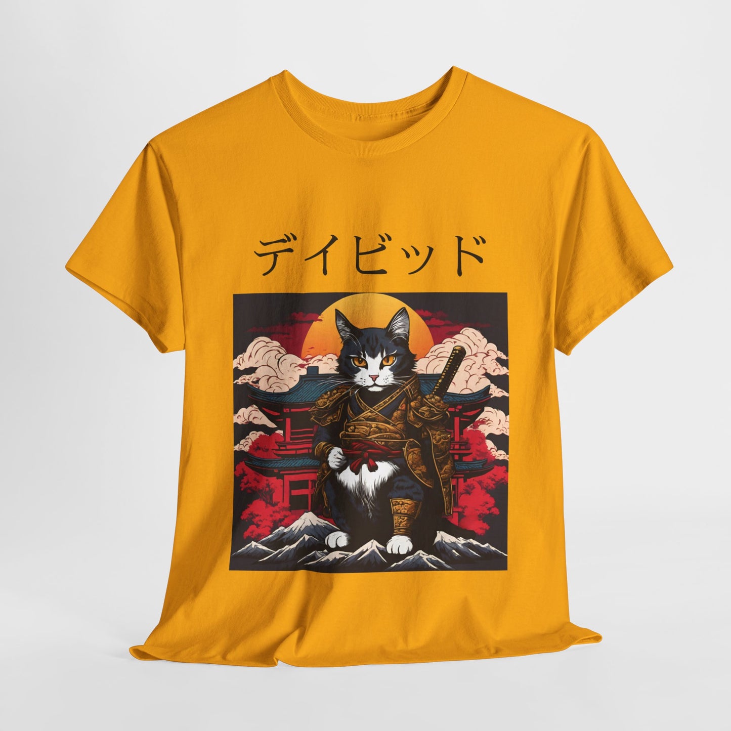 T-shirt japonais personnalisé avec votre nom T-shirt japonais personnalisé T-shirt d'anime de chat samouraï Votre texte Hiragana Katakana Kanji Femmes Hommes T-shirt