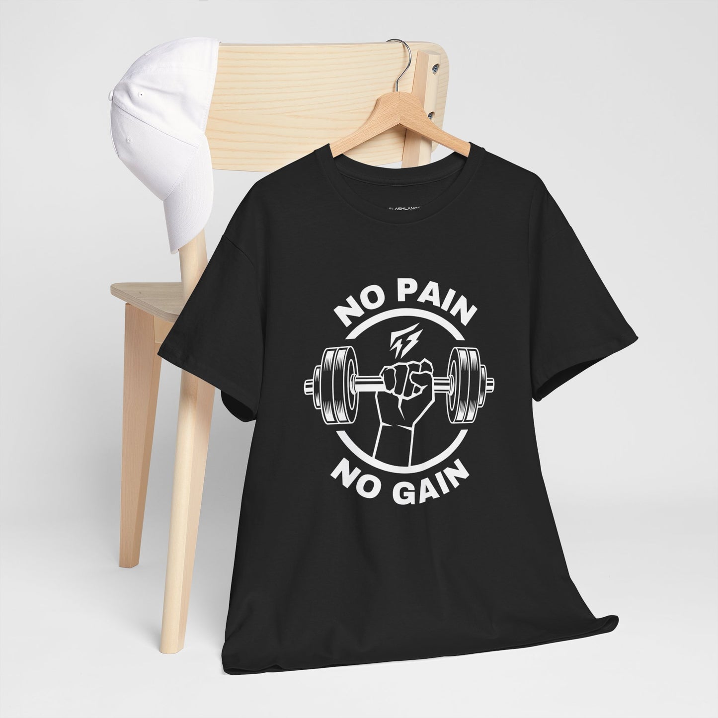 Camiseta de gimnasio Lifting Flashlander con frase "No Pain No Gain"