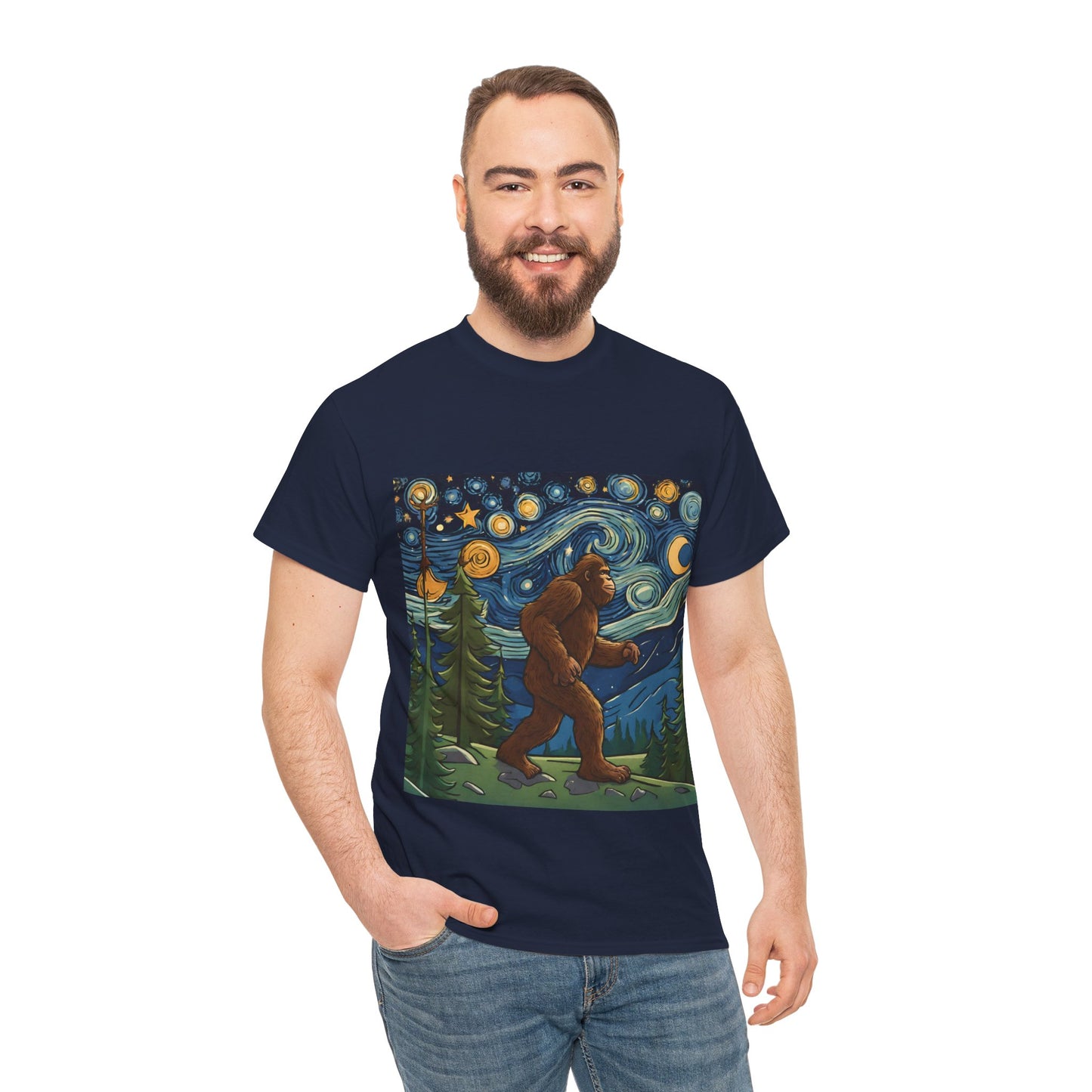 Bigfoot Strolls Through Van Gogh's Starry Night - Flashlander Gym Shirt