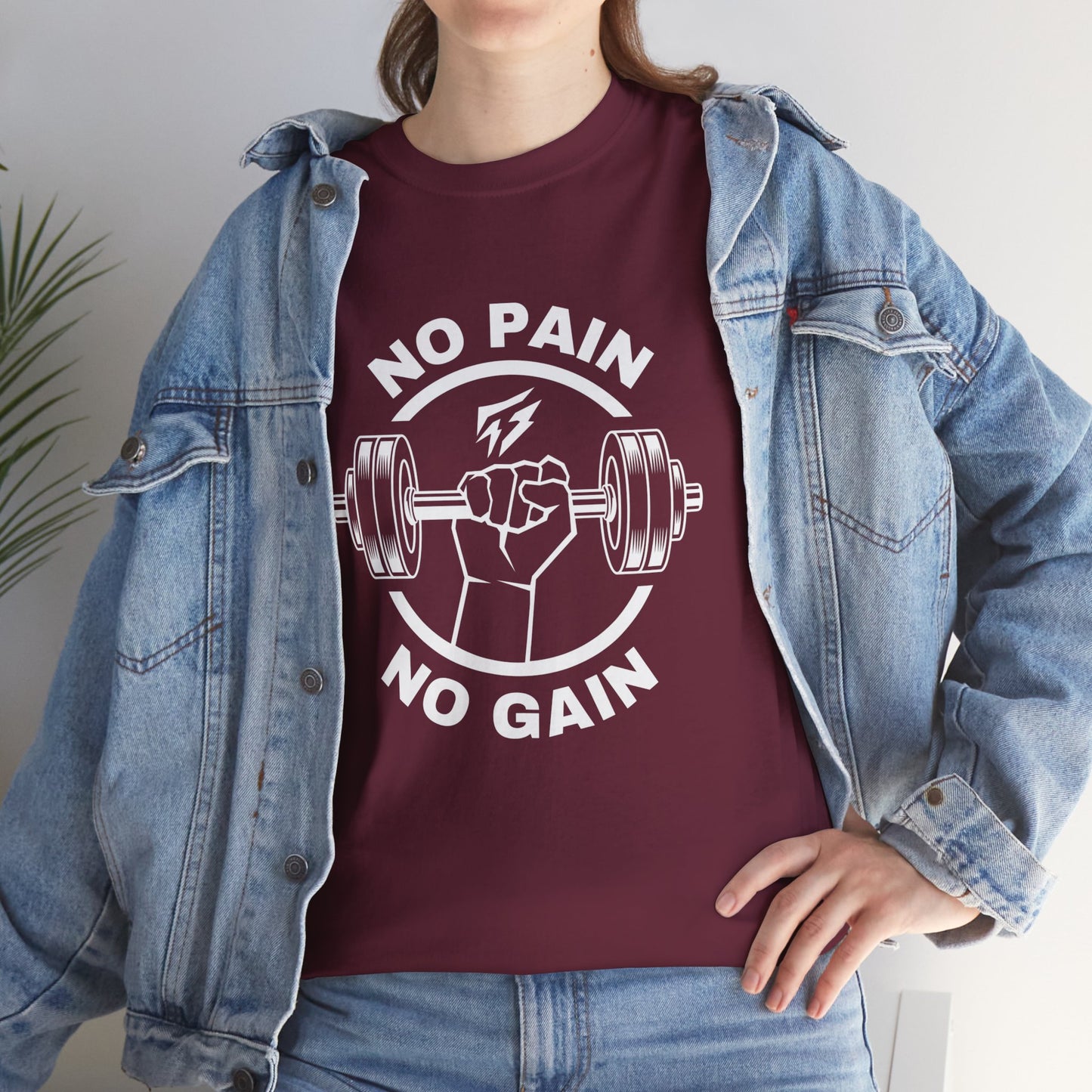 Camiseta de gimnasio Lifting Flashlander con frase "No Pain No Gain"