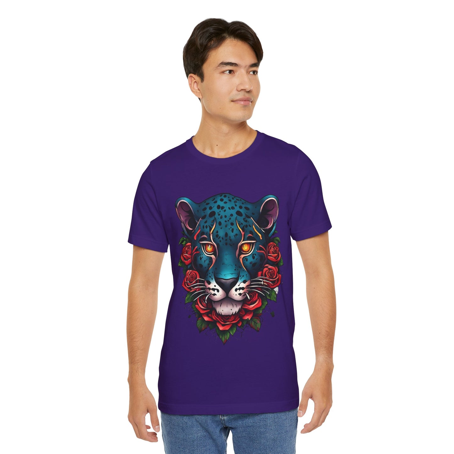 T-shirt graphique unisexe Jaguar Flames and Roses Flashlander