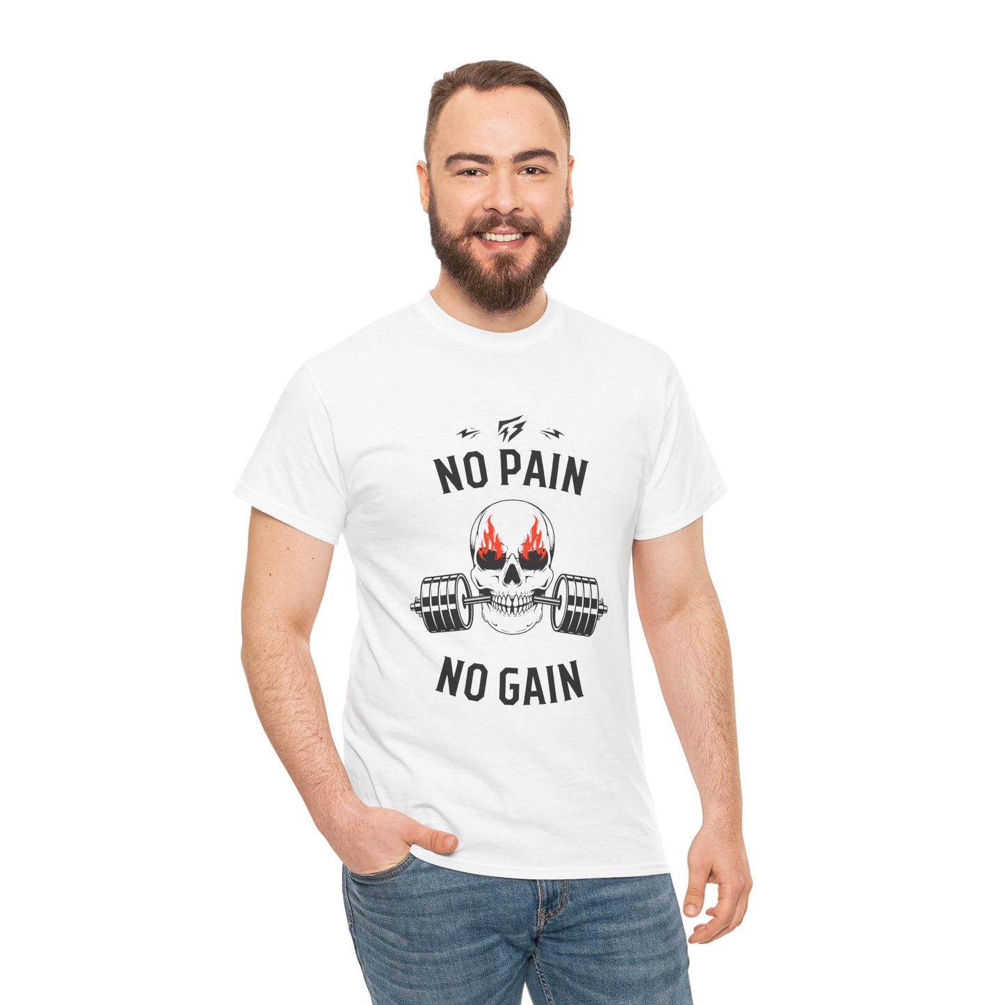 Skull Lifting Flashlander Gym Shirt No Pain No Gain Graphic Tee