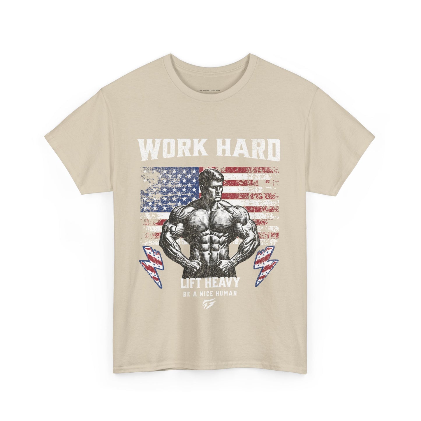 Work Hard Lift Heavy Gym Shirt Flashlander Cotton Unisex Charcoal Black Graphic Tee