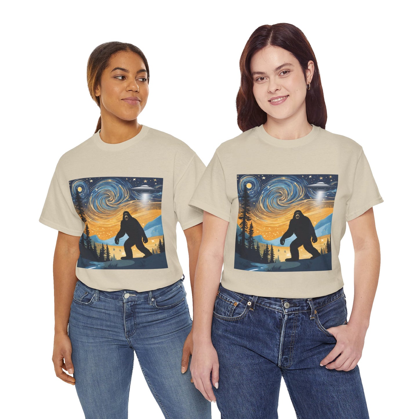 Funny Starry Night Stroll Bigfoot Encounters UFO Abduction - Flashlander Gym Shirt