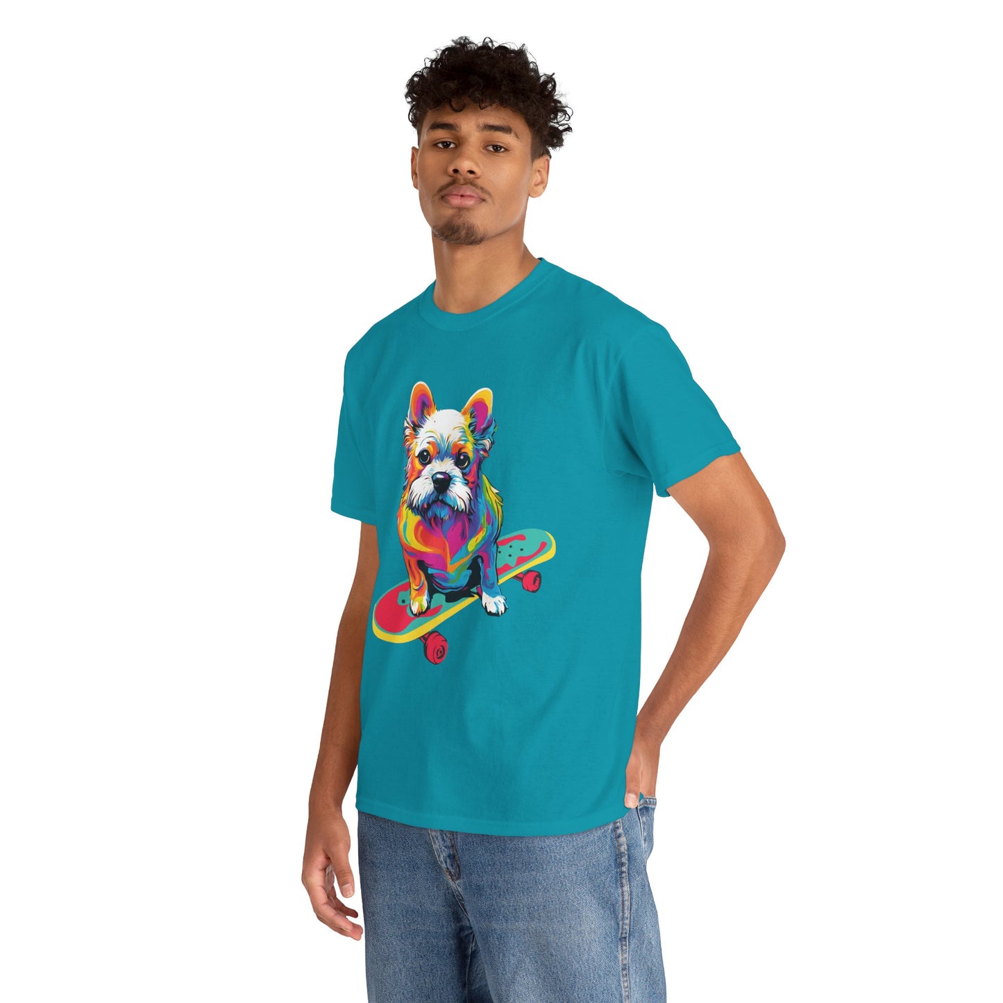 T-shirt de sport Flashlander avec chien skateboardant Pop Art