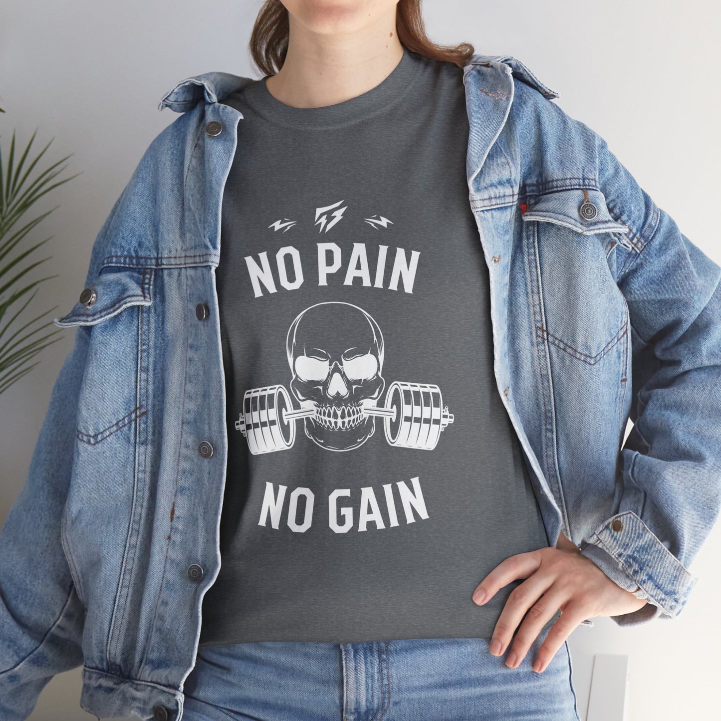 Skull Lifting Flashlander Gym Shirt No Pain No Gain Graphic Tee