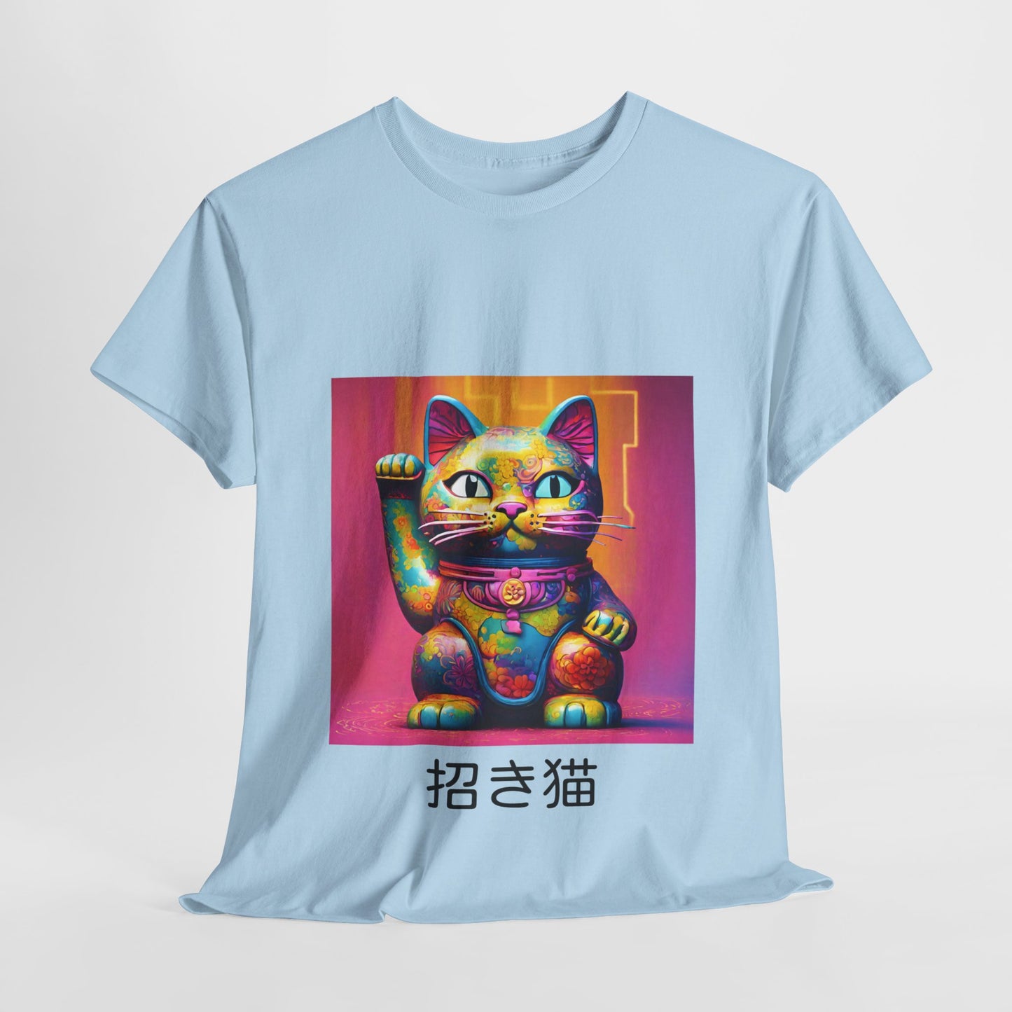 Camiseta de gimnasia Flashlander con el gato de la suerte japonés Manekineko y nombre japonés personalizado