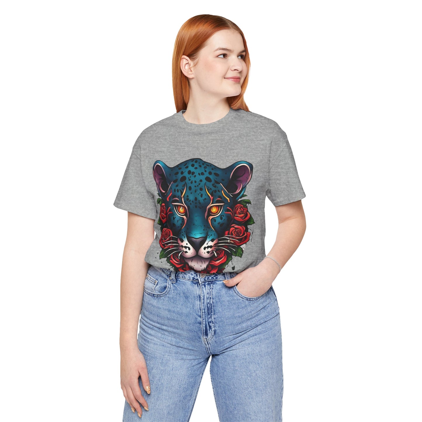 T-shirt graphique unisexe Jaguar Flames and Roses Flashlander