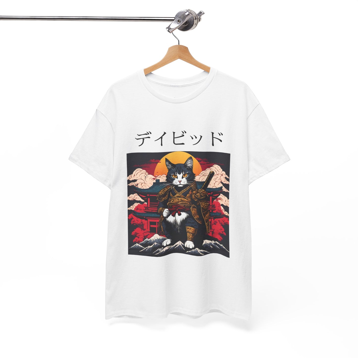 T-shirt japonais personnalisé avec votre nom T-shirt japonais personnalisé T-shirt d'anime de chat samouraï Votre texte Hiragana Katakana Kanji Femmes Hommes T-shirt