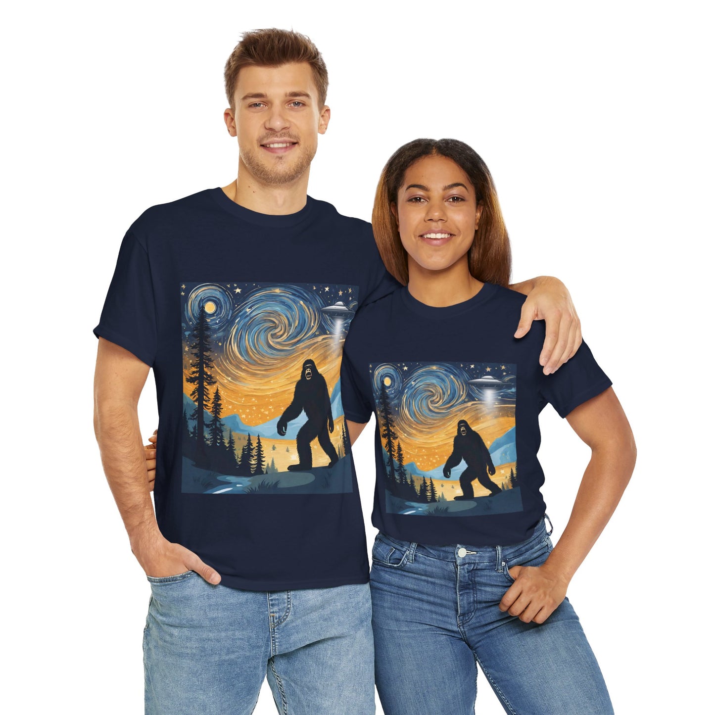 Funny Starry Night Stroll Bigfoot Encounters UFO Abduction - Flashlander Gym Shirt