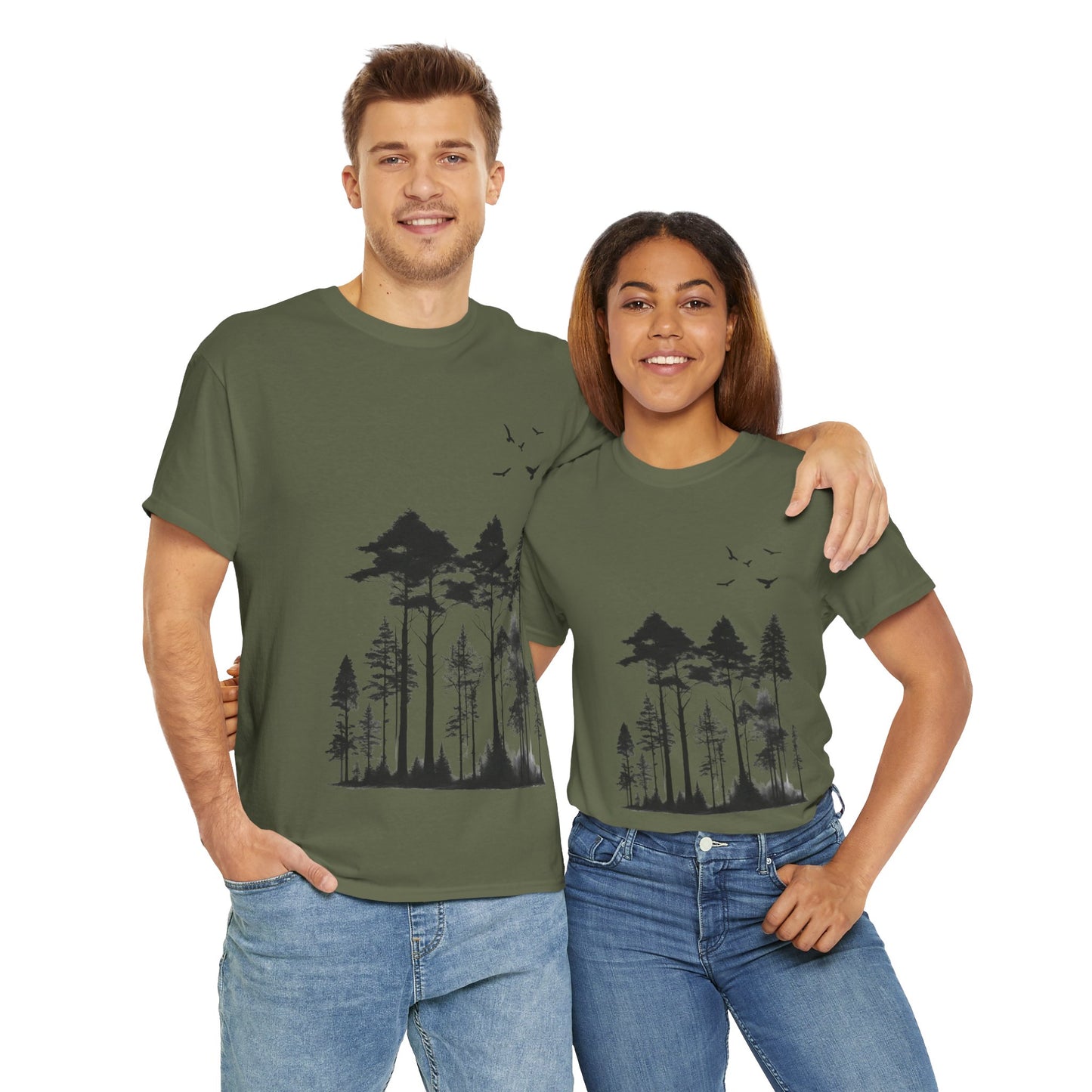 Camisa del bosque de pinos Camiseta unisex de algodón pesado Flashlander