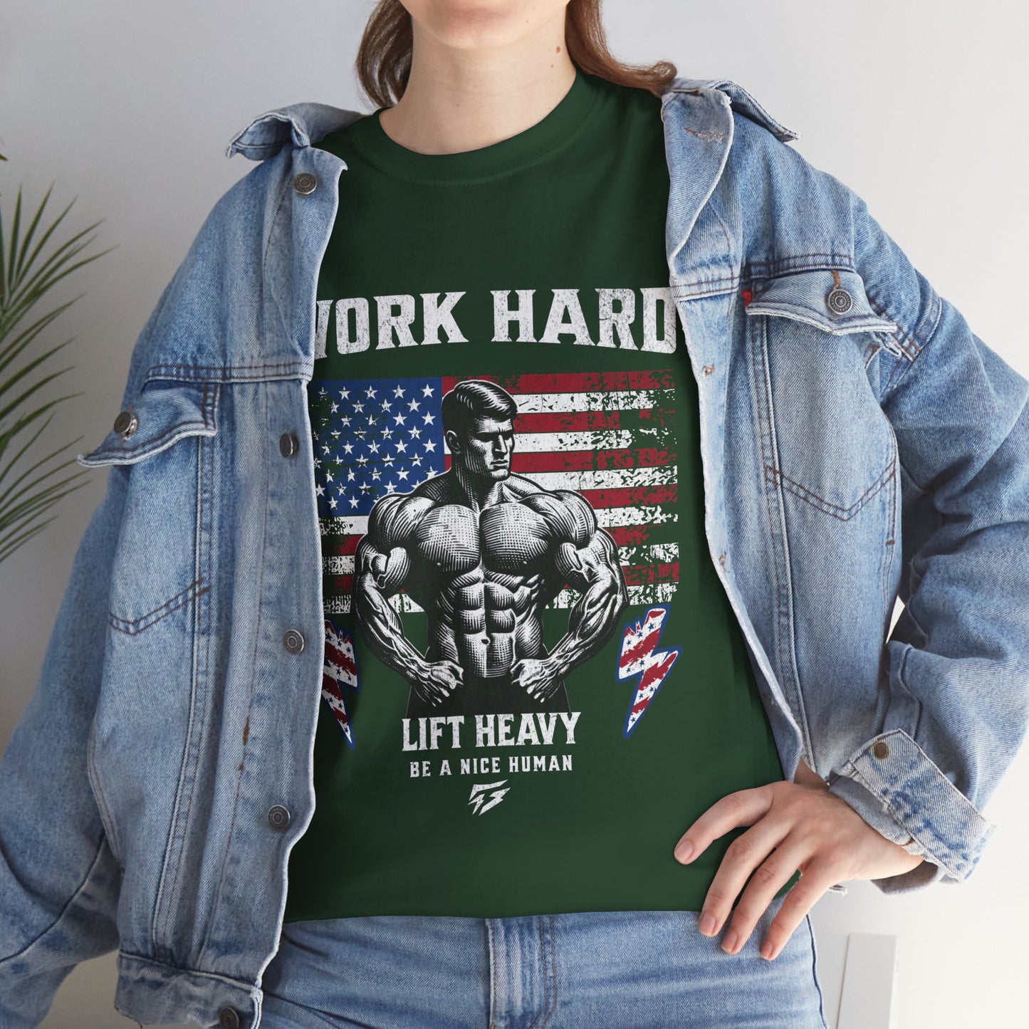 Work Hard Lift Heavy Gym Shirt Flashlander Cotton Unisex Charcoal Black Graphic Tee