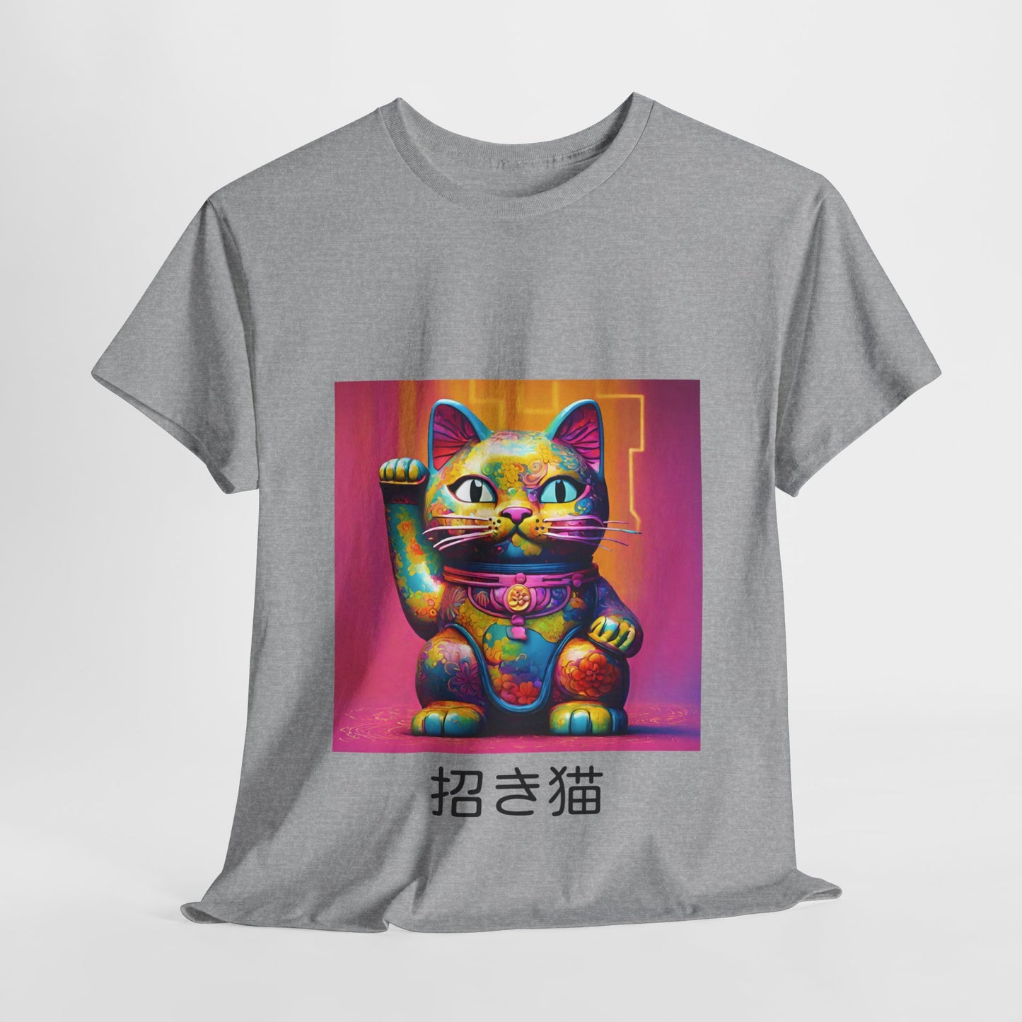 Camiseta de gimnasia Flashlander con el gato de la suerte japonés Manekineko y nombre japonés personalizado