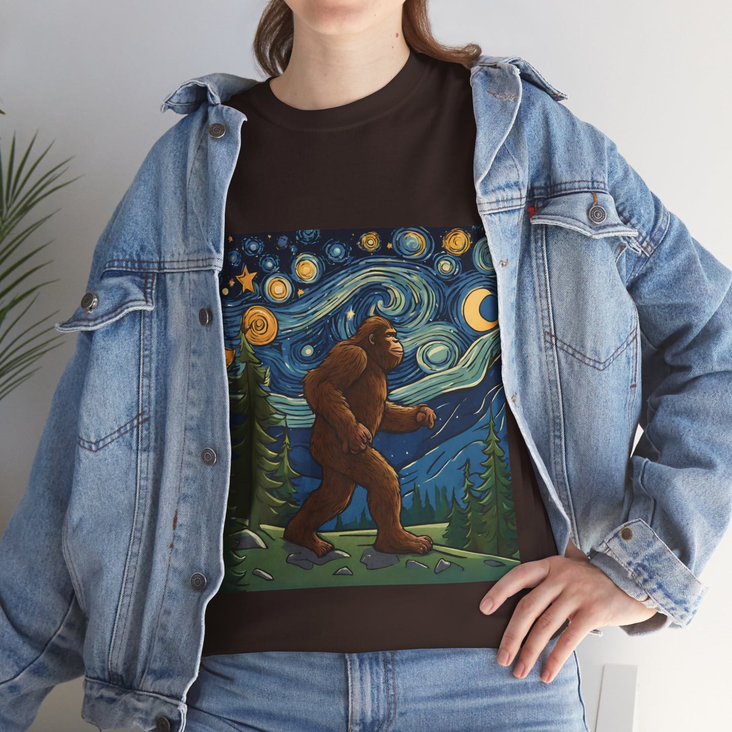 Bigfoot Strolls Through Van Gogh's Starry Night - Flashlander Gym Shirt