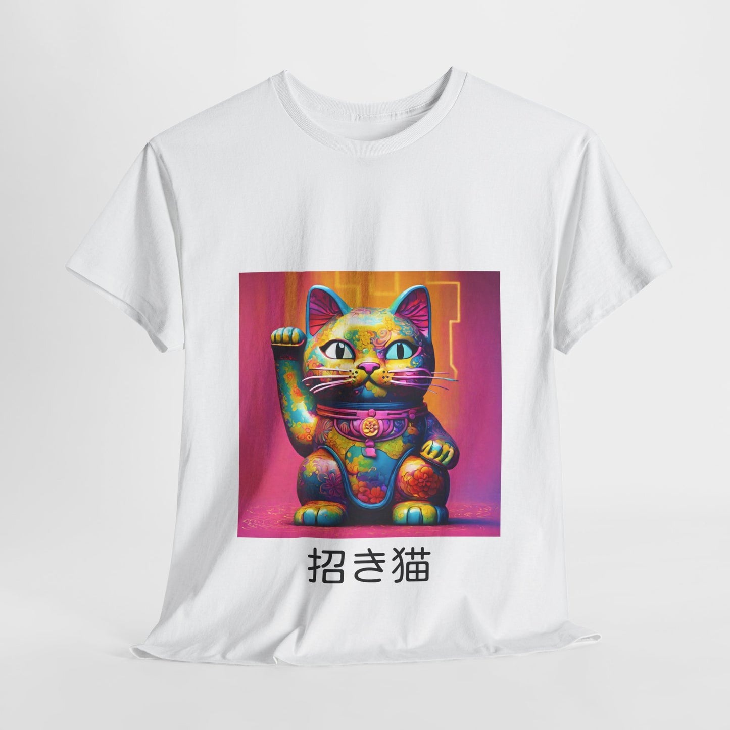 Camiseta de gimnasia Flashlander con el gato de la suerte japonés Manekineko y nombre japonés personalizado