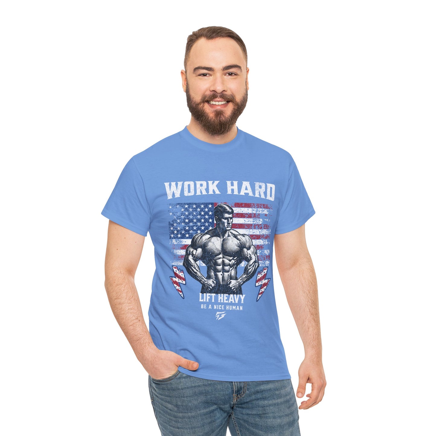 Work Hard Lift Heavy Gym Shirt Flashlander Cotton Unisex Charcoal Black Graphic Tee