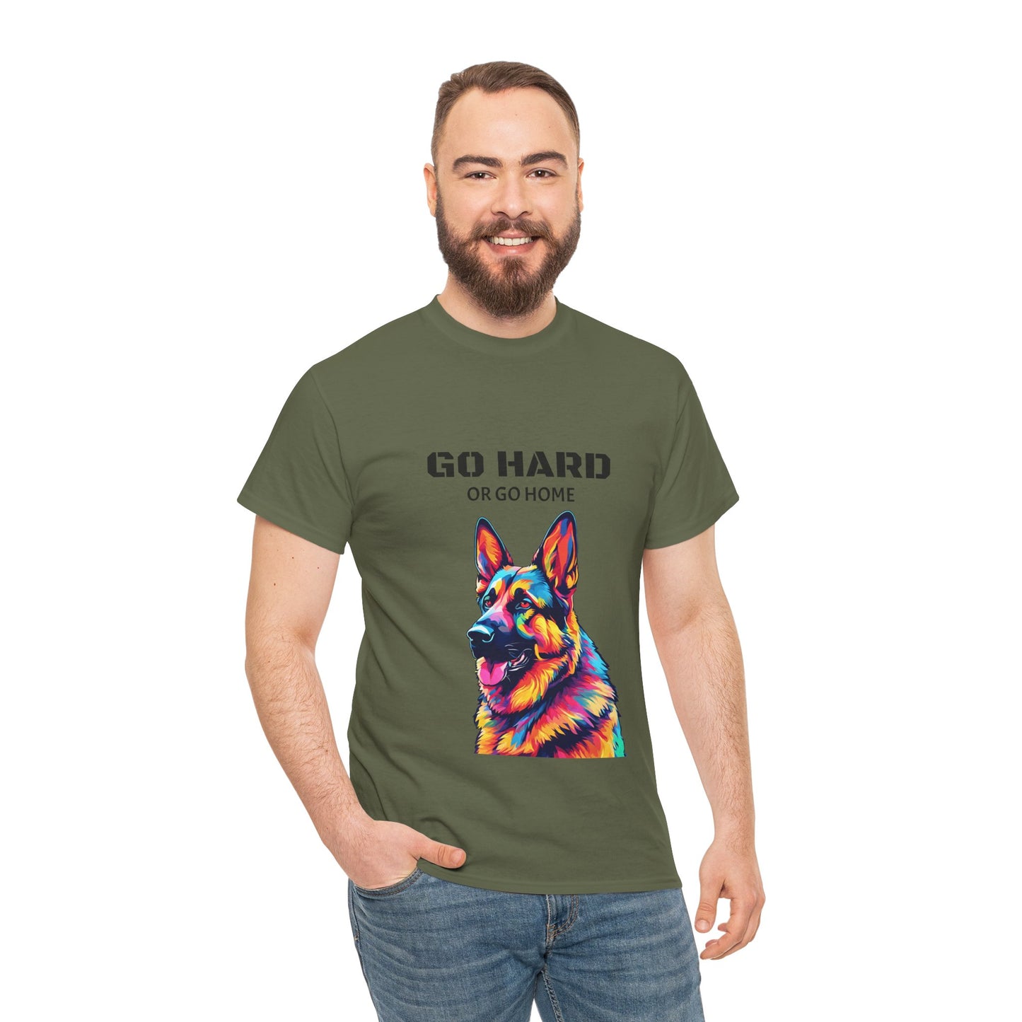 Camiseta de gimnasia Flashlander con diseño de perro pastor alemán Pop Art: "Ve a por todas o vete a casa"