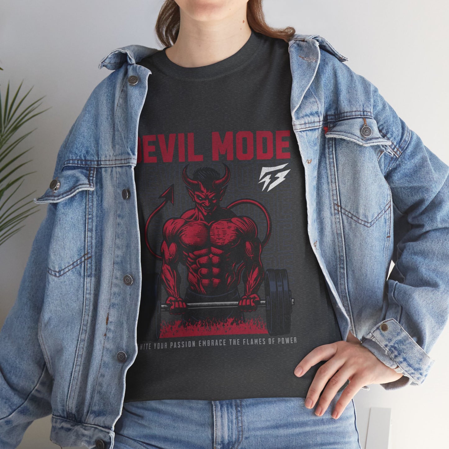 Devil Mode Gym Shirt Flashlander Cotton Unisex Charcoal Black Performance Graphic Tee