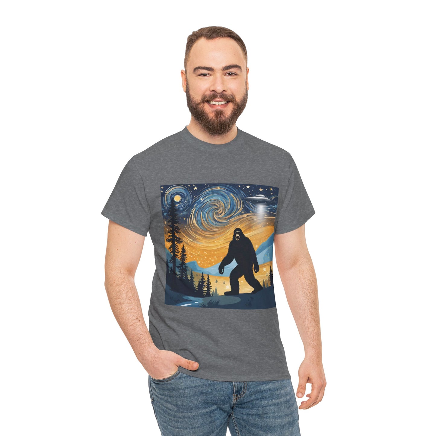 Funny Starry Night Stroll Bigfoot Encounters UFO Abduction - Flashlander Gym Shirt