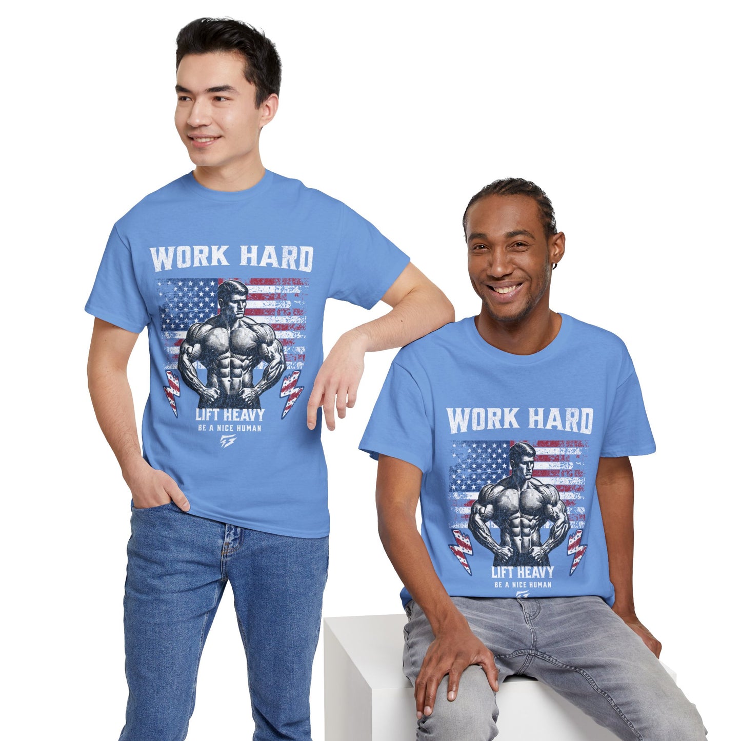 Work Hard Lift Heavy Gym Shirt Flashlander Cotton Unisex Charcoal Black Graphic Tee