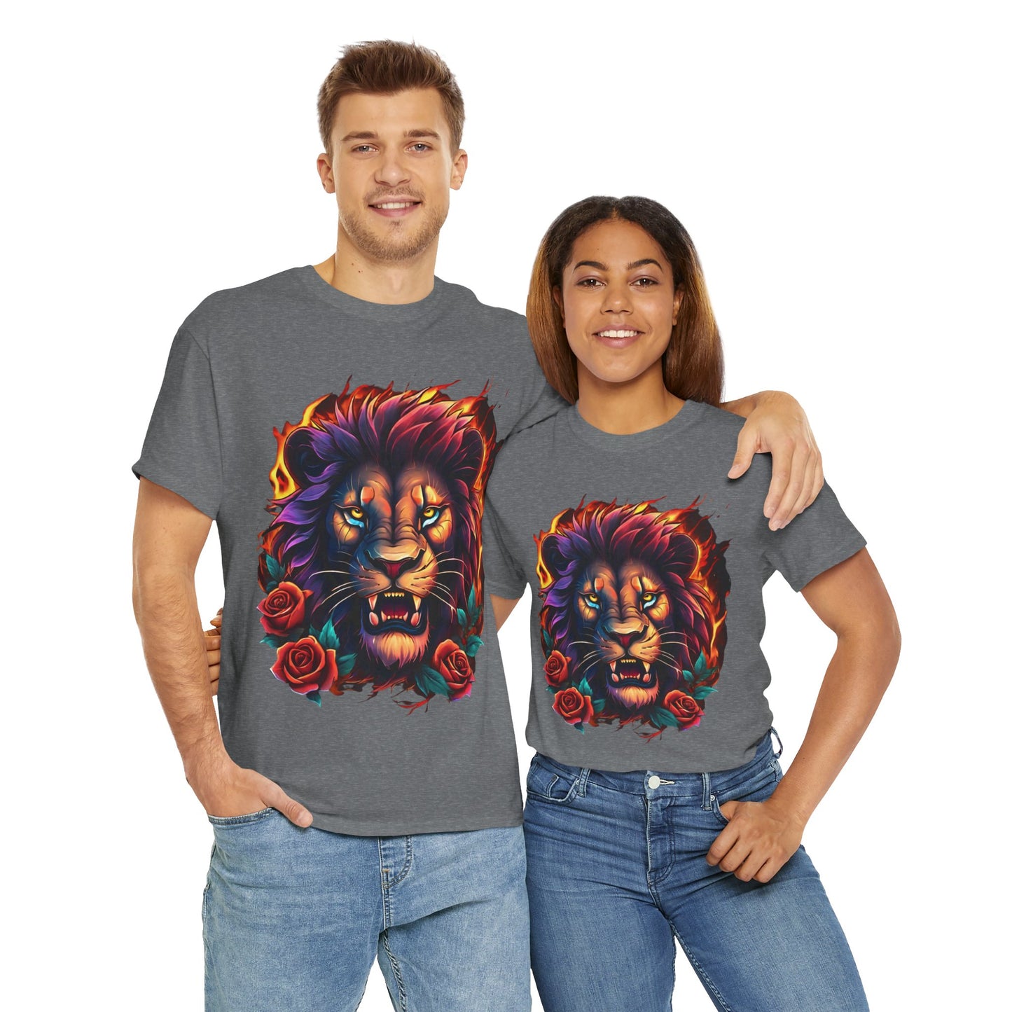 Lion Flames and Roses T-Shirt Flashlander