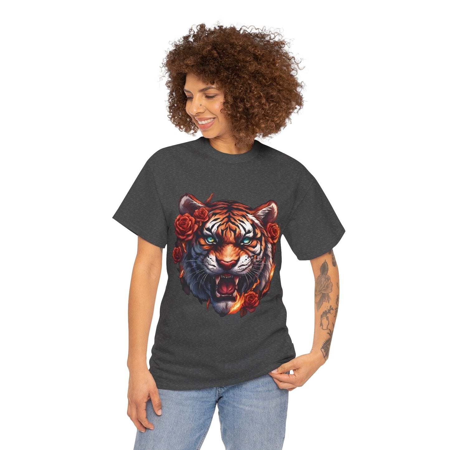 Tiger Flames and Roses T-Shirt Flashlander