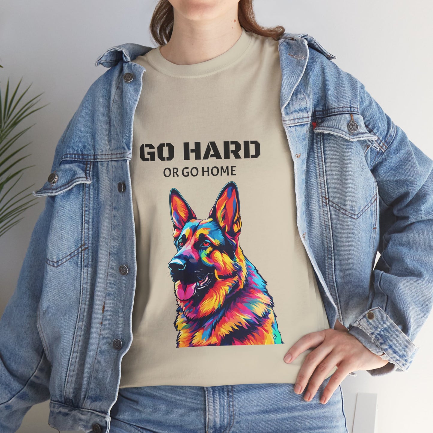 Camiseta de gimnasia Flashlander con diseño de perro pastor alemán Pop Art: "Ve a por todas o vete a casa"