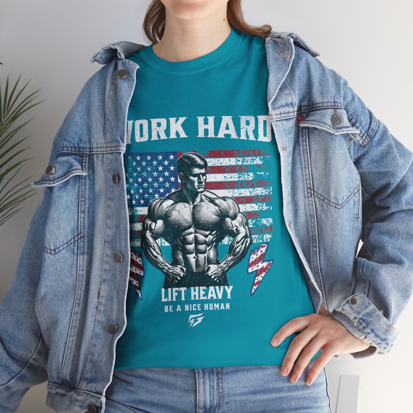 Work Hard Lift Heavy Gym Shirt Flashlander Cotton Unisex Charcoal Black Graphic Tee