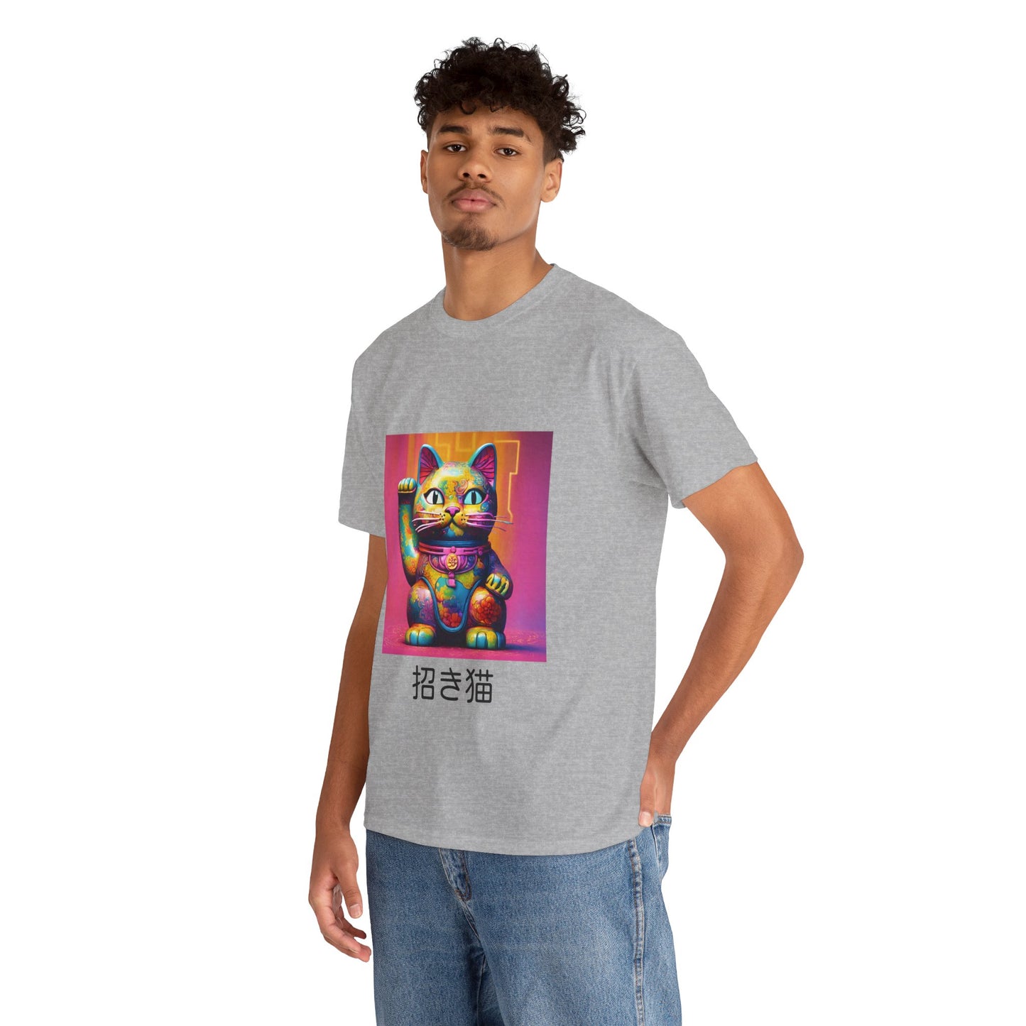 Camiseta de gimnasia Flashlander con el gato de la suerte japonés Manekineko y nombre japonés personalizado