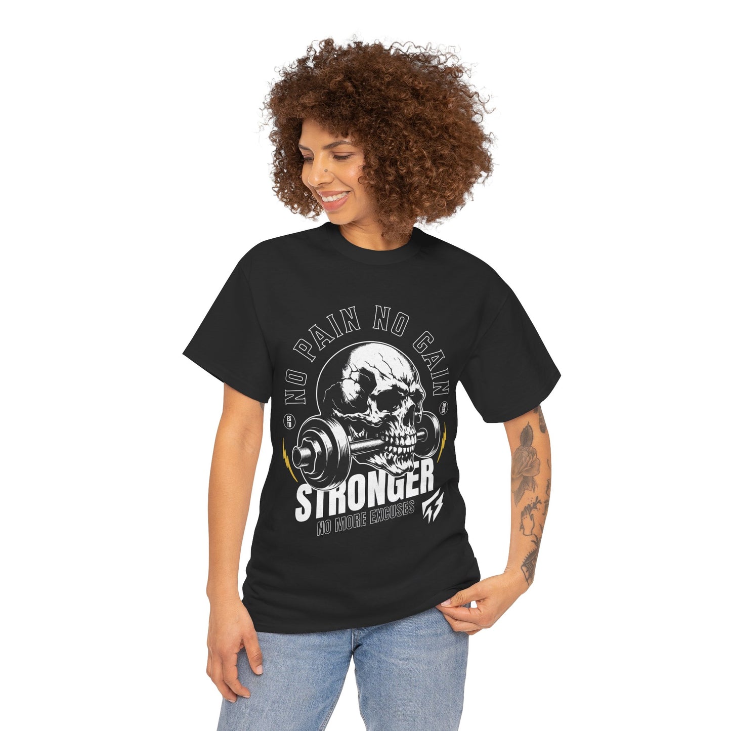 Skull Gym Shirt Flashlander No Pain No Gain Performance T-Shirt Cotton Unisex Charcoal Black Graphic Tee