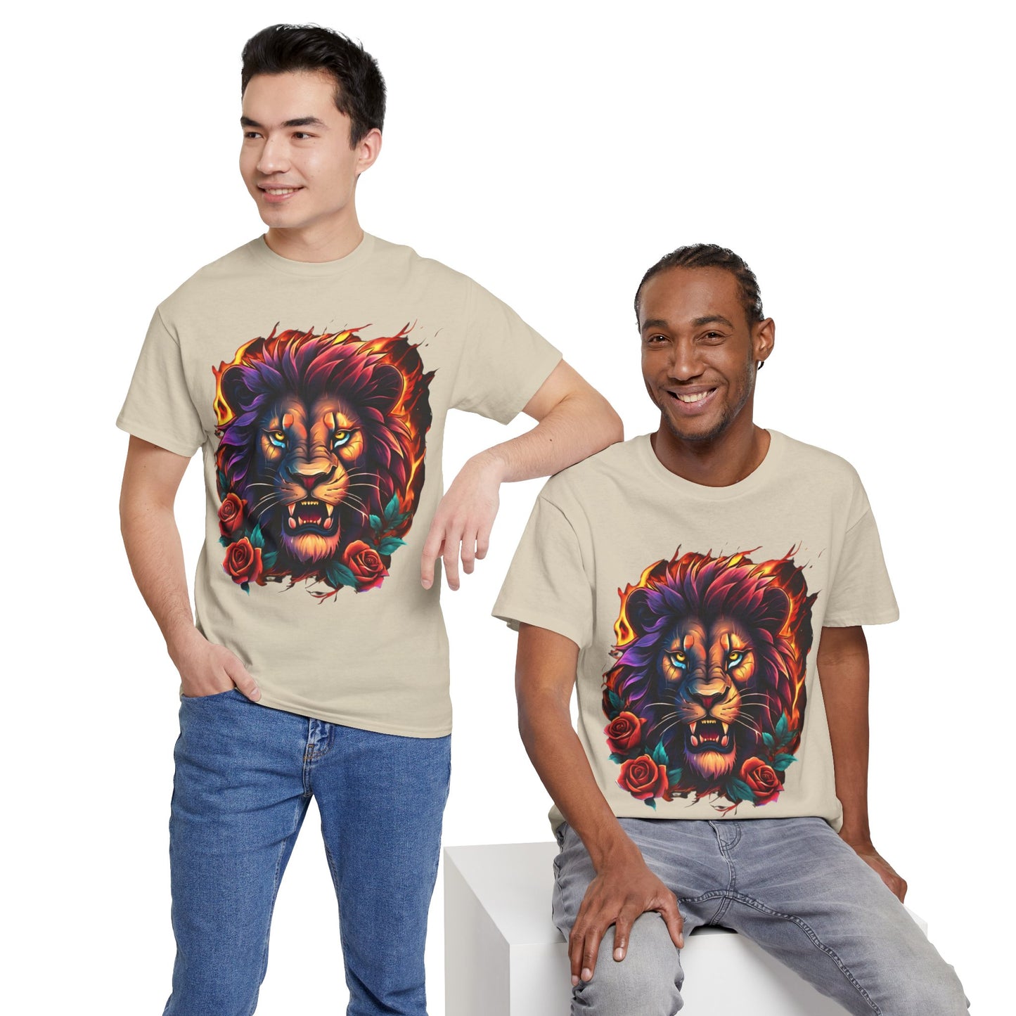 Lion Flames and Roses T-Shirt Flashlander