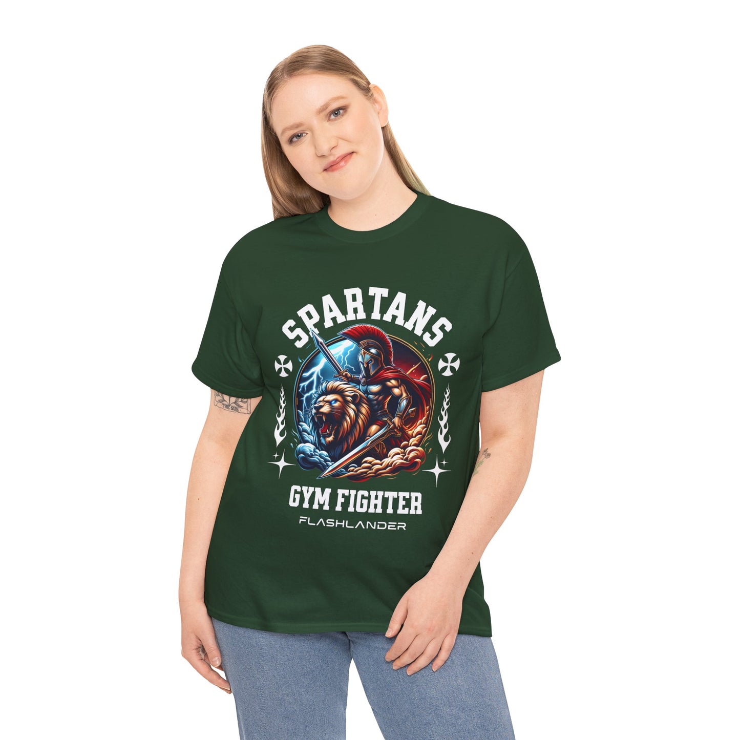 Spartans Gym Fighter Shirt Flashlander Performance T-Shirt Cotton Unisex Charcoal Black Graphic Tee