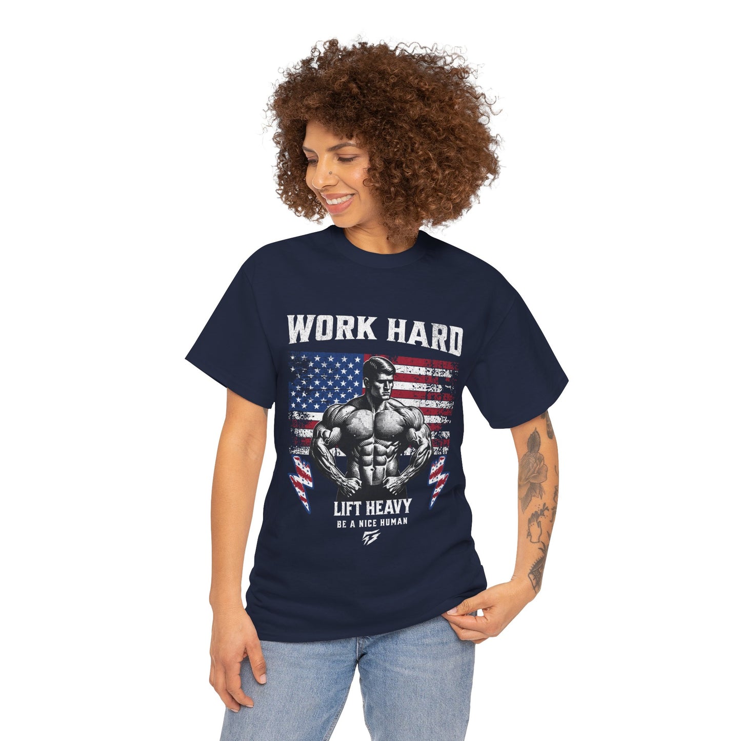 Work Hard Lift Heavy Gym Shirt Flashlander Cotton Unisex Charcoal Black Graphic Tee