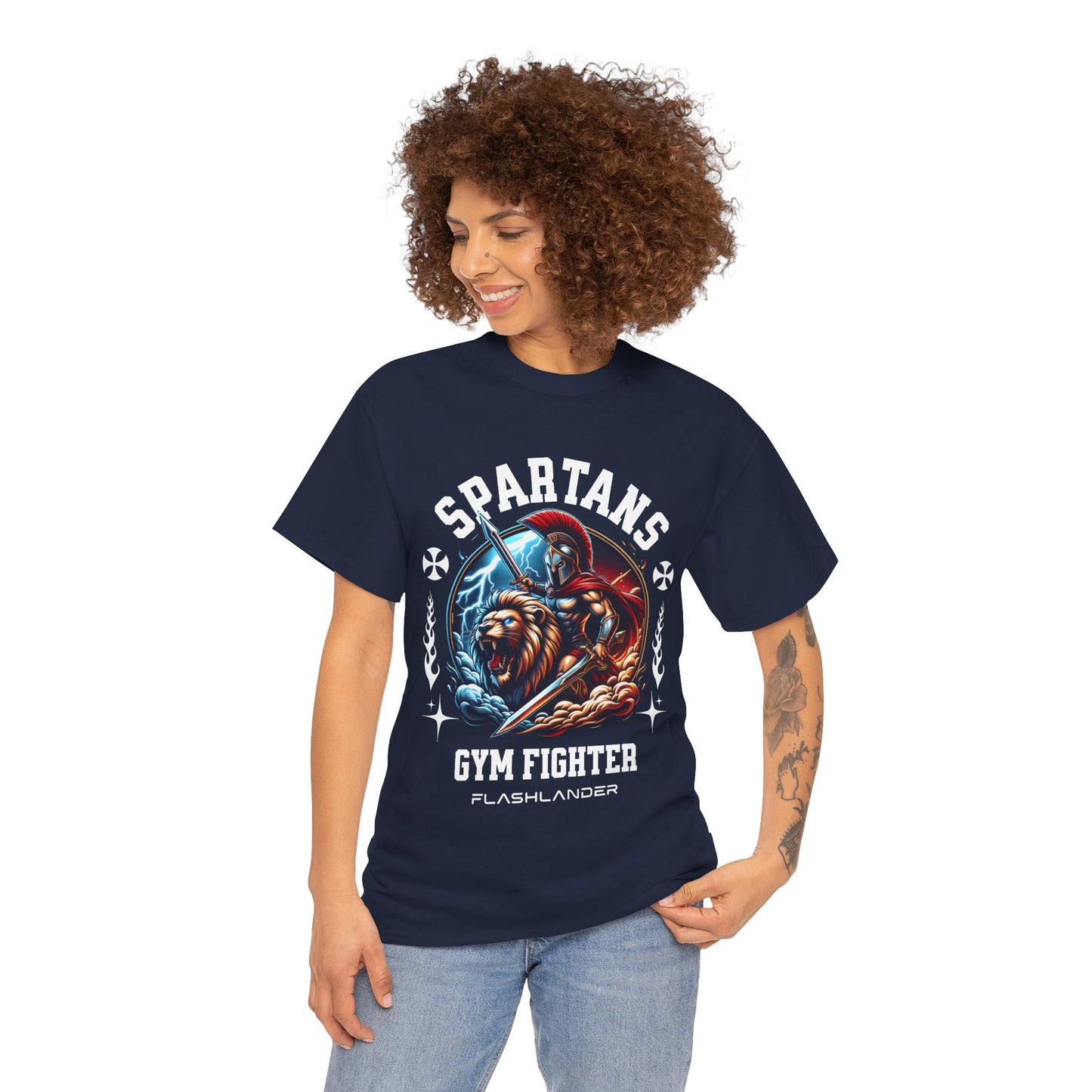 Spartans Gym Fighter Shirt Flashlander Performance T-Shirt Cotton Unisex Charcoal Black Graphic Tee